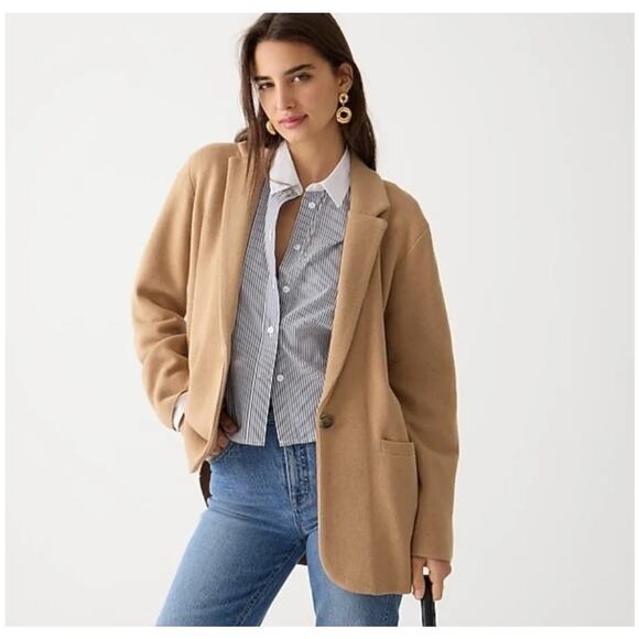 J.CREW Sweaters - J Crew Cecile Relaxed Knit Sweater Blazer One-Button Heather Khaki Camel XL